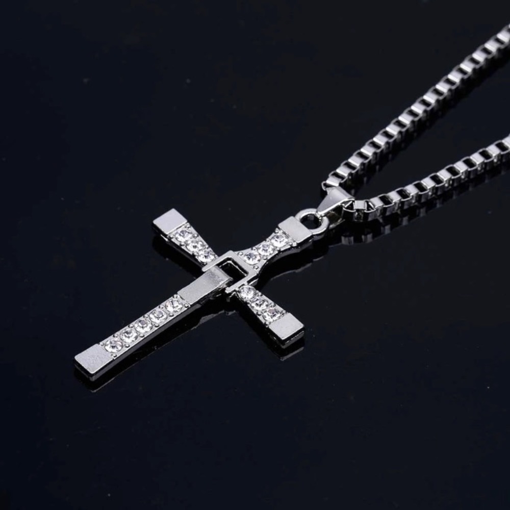 Silver Men's Cross Necklace - Picture 7 of 8